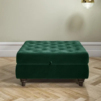 Furniture123 Dark Green Ottoman Storage Footstool - Buttoned - Inez