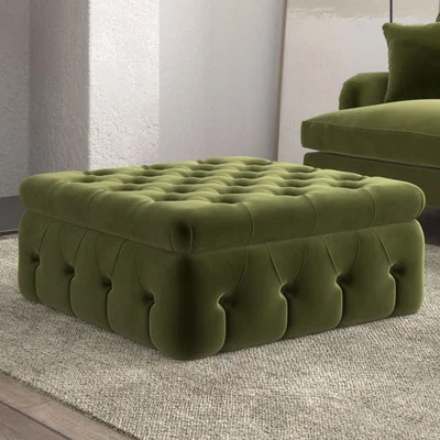 Furniture123 Large Olive Green Velvet Storage Footstool - Payton