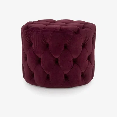 Furniture123 Perkins Round Tufted Pouf/Footstool in Velvet Crimson Red