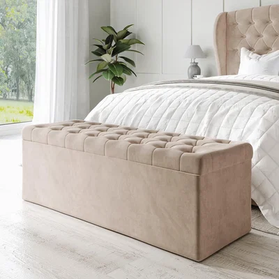 Furniture123 Beige Velvet Ottoman Blanket Box - Safina