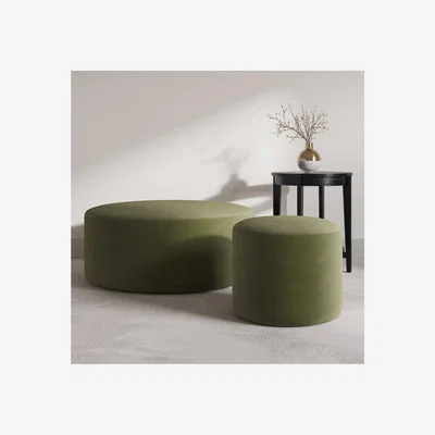 Furniture123 Set of 2 Olive Velvet Round Footstools - Dahlia