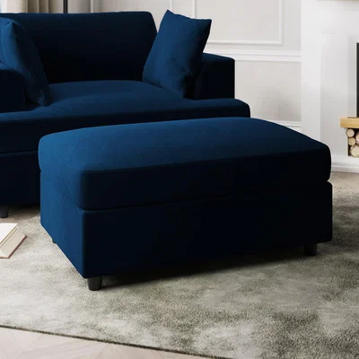 Furniture123 Navy Blue Velvet Footstool - August