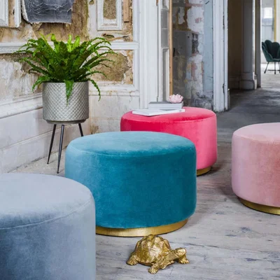 Graham & Green Sofia Teal Velvet Ottoman