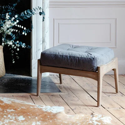 Graham & Green Dylan Grey Velvet Footstool
