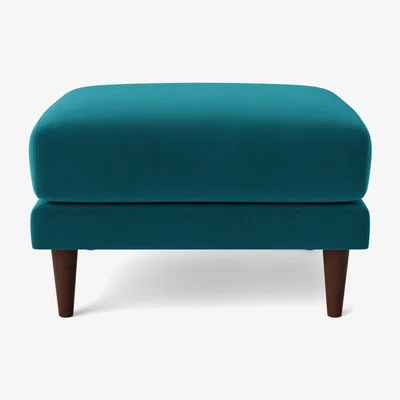 Habitat Swoon Turin Velvet Ottoman Footstool - Kingfisher Blue