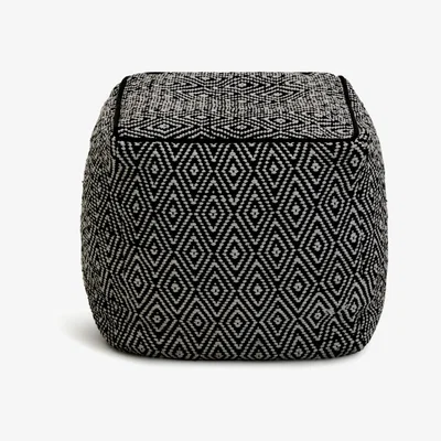 Habitat Kaikoo Durrie Cotton Footstool - Black & White
