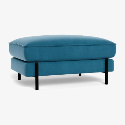 Heal's Heal's Tortona Footstool Smart Velvet Ocean Black Feet - Heal's UK Furniture