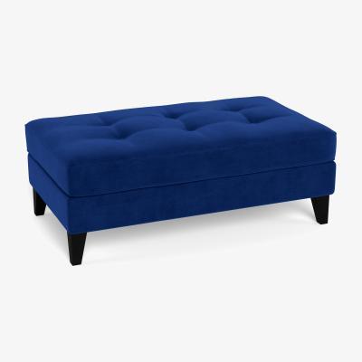 Heal's Heal's Mistral Footstool Smart Luxe Velvet Azure Black Feet - Heal's UK Furniture