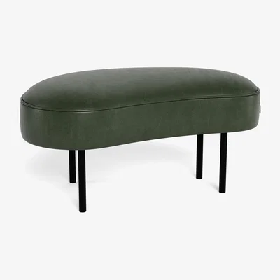 Heal's Heal's Isola Small Ottoman Leather Stonewash Vintage Green 278 Black Feet - Heal's UK Furniture
