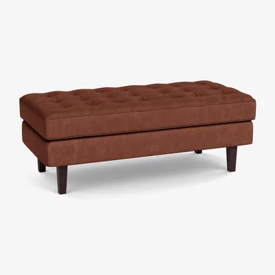 Heal's Heal's Hepburn Ottoman Leather Grain Dark Brown 068 Wenge Feet - Heal's UK Furniture
