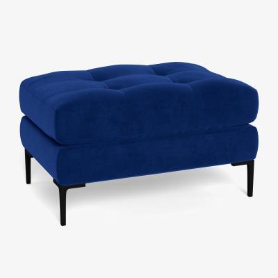 Heal's Heal's Eton Footstool Smart Luxe Velvet Azure Black Feet - Heal's UK Furniture