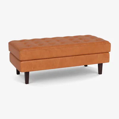 Heal's Heal's Hepburn Ottoman Daino Leather Treacle Natural Feet - Heal's UK Furniture