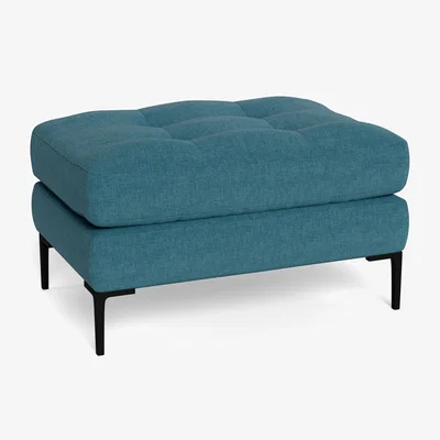 Heal's Heal's Eton Footstool Brushed Cotton Cadet Brass Feet - Heal's UK Furniture