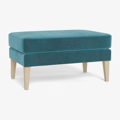 Heal's Heal's Richmond Ottoman Smart Luxe Velvet Airforce Blue Natural Ash Feet - Heal's UK Furniture