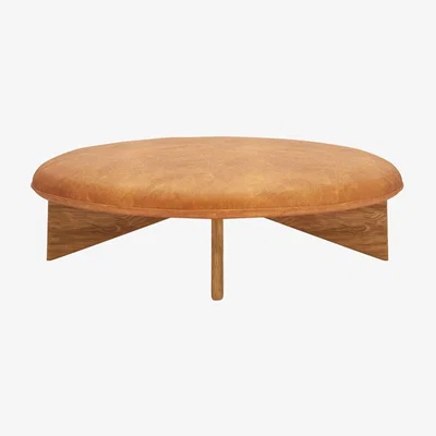 Heal's Fogia Utility Footstool Large Vintage Cognac Leather Lacquered Oak Frame - Heal's UK Furniture