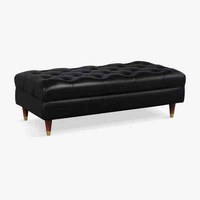 John Lewis John Lewis & Partners Chester Leather Footstool, Dark Leg