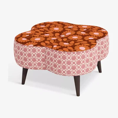 John Lewis Orla Kiely Daisy Large Footstool, Dark Wood