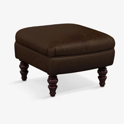 John Lewis John Lewis & Partners Claverdon II Leather Footstool, Dark Leg, Galveston Bark