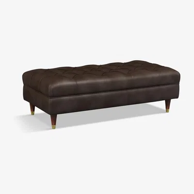 John Lewis John Lewis & Partners Chester Leather Footstool, Dark Leg