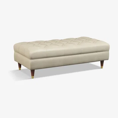 John Lewis John Lewis & Partners Chester Leather Footstool, Dark Leg
