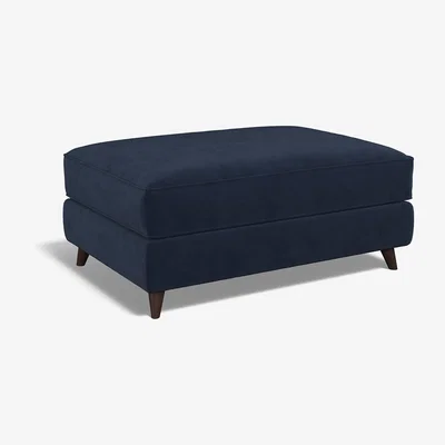 La Redoute Amelia Velvet Footstool with Dark Antique Wood Legs