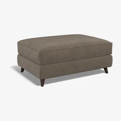 La Redoute Amelia Velvet Footstool with Dark Antique Wood Legs