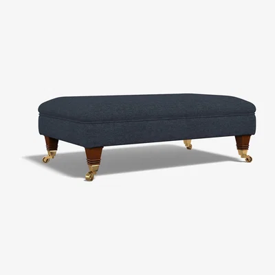 La Redoute Emeline Soft Brushed Footstool with Antique Brass Castor Legs