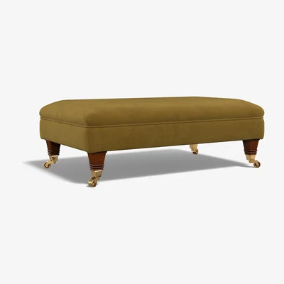 La Redoute Emeline Velvet Footstool with Antique Brass Castor Legs