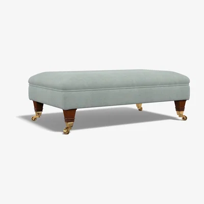 La Redoute Emeline Soft Brushed Footstool with Antique Brass Castor Legs