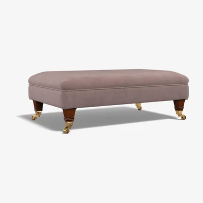 La Redoute Emeline Velvet Footstool with Antique Brass Castor Legs