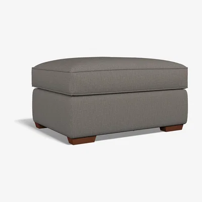 La Redoute Florence Textured Woven Footstool with Dark Brown Wood Legs