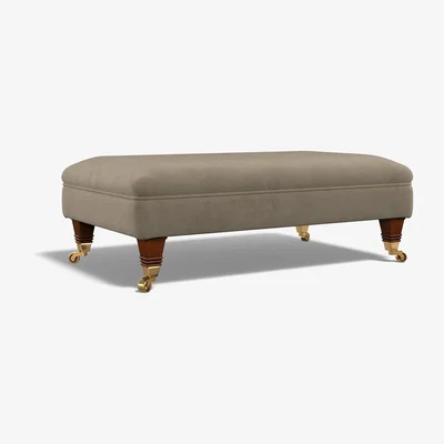 La Redoute Emeline Textured Velvet Footstool with Antique Brass Castor Legs