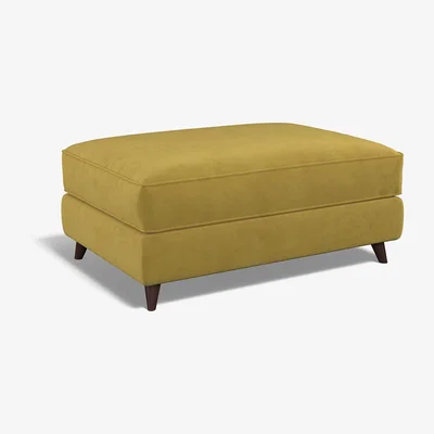 La Redoute Amelia Textured Velvet Footstool with Dark Antique Wood Legs