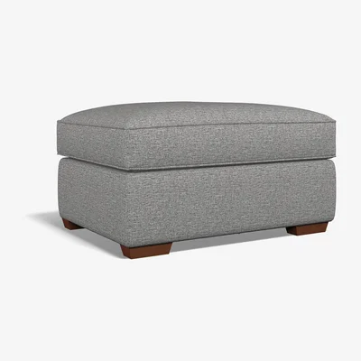 La Redoute Florence Woven Footstool with Dark Brown Wood Legs