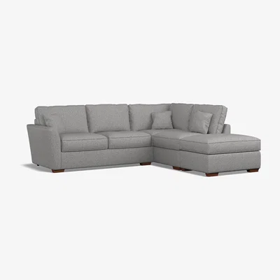 La Redoute Florence Woven Right Facing Corner Sofa & Footstool with Dark Brown Wood Legs