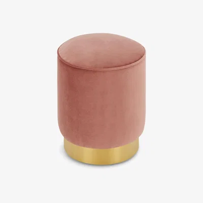 Made.com Hetherington Small Brass Base Pouffe, Blossom Pink Velvet