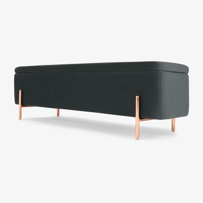Made.com Asare 150cm Upholstered Ottoman Storage Bench, Midnight Grey Velvet and Copper