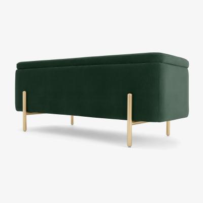 Made.com Asare 110cm Upholstered Ottoman Storage Bench, Pine Green and Brass