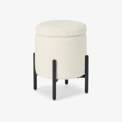 Made.com Asare Round Ottoman Storage Bench, Whitewash Boucle & Black