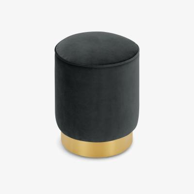 Made.com Hetherington Small Brass Base Pouffe, Mirage Grey Velvet
