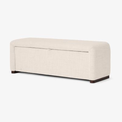 Made.com Palmi Ottoman Storage Bench, Oatmeal Looped Textured Boucle with Walnut Plinth