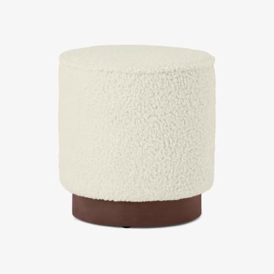 Made.com Hetherington Small Wooden Pouffe, Faux Sheepskin & Dark Stain
