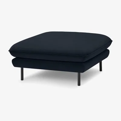 Made.com Analia Soft Filled Pillow Top Ottoman, Moonlight Blue Recycled Velvet