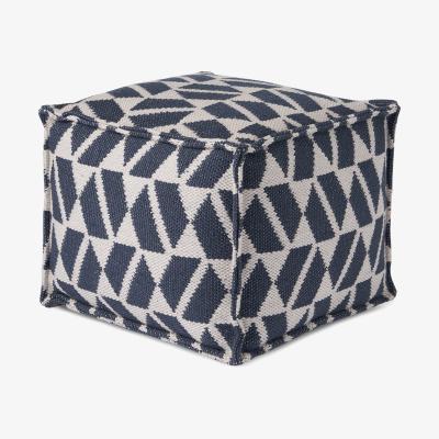 Made.com Oblique Indoor/ Outdoor Square Pouffe, Teal Blue & Grey