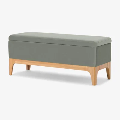 Made.com Roscoe Ottoman Storage Bench, Sage Green Velvet with Oak Legs