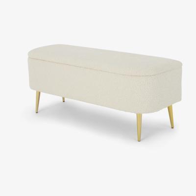 Made.com Abel Ottoman Storage Bench, Natural Faux Sheepskin & Brass