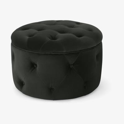Made.com Hampton Round Storage Pouffe, Small, Mourne Grey Velvet