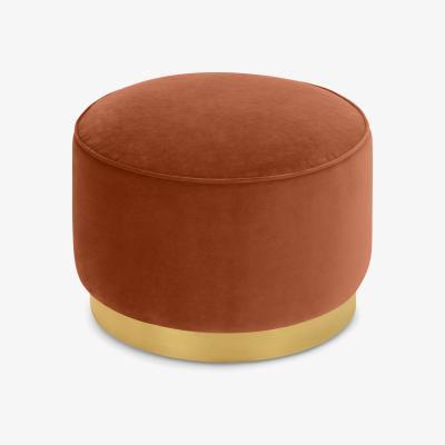 Made.com Hetherington Large Brass Base Pouffe, Nutmeg Orange Velvet
