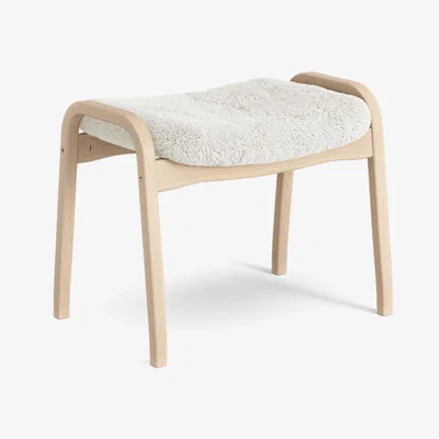 Nordic Nest Swedese Lamino footstool Sheepskin off-white natural lacquered beech