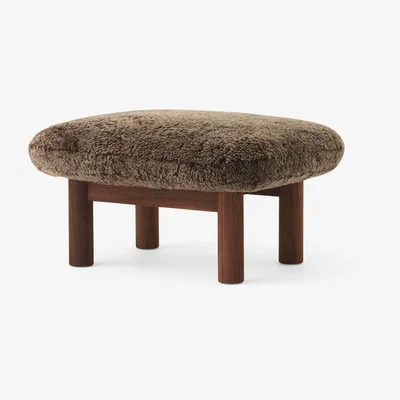 Nordic Nest Audo Copenhagen Brasilia footstool Sheepskin root brown-walnut